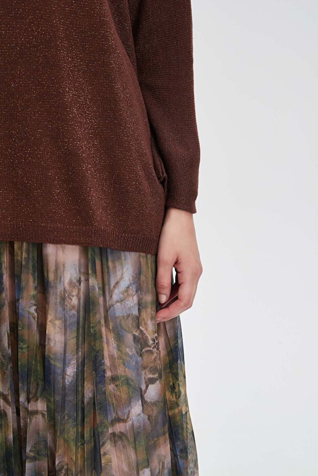 بلوزة سادة كبيرة الحجم بفتحة رقبة على شكل حرف V - 7