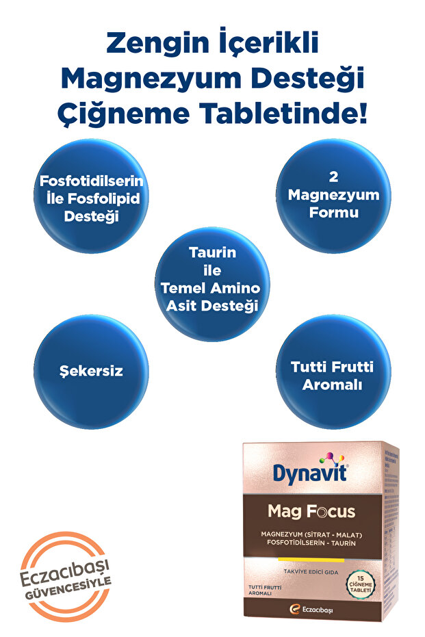 Mag Focus 15 Çiğneme Tab - Magnezyum Malat & Sitrat, Fosfotidilserin, B6 & B12 Vitamini - Odaklanma - 2