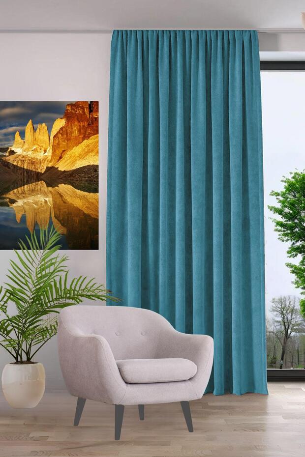 Velvet-Textured Living Room Hotel Living Room Children's Room Decorative Foam Drapery Curtain Single Panel Turquoise