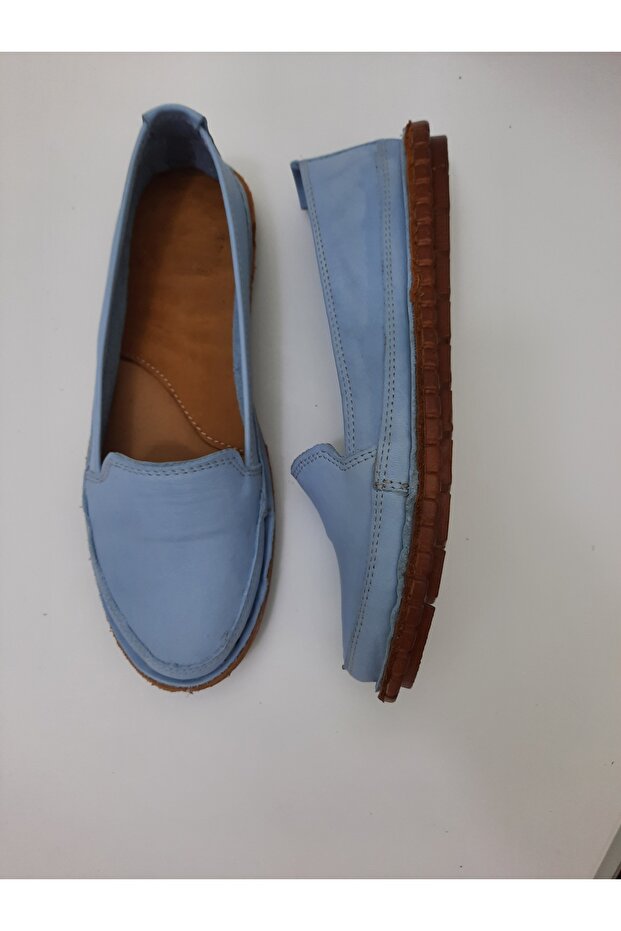 100% Genuine Leather and Handmade, Blue Color Casual Ballerina Model