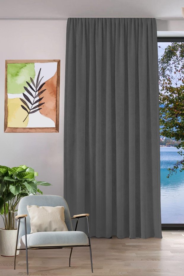 Custom-Sized Linen-Look Pleat-Free Curtain for Living Room, Hotel, Sitting Room, Children's Room, Single Panel, Anthracite