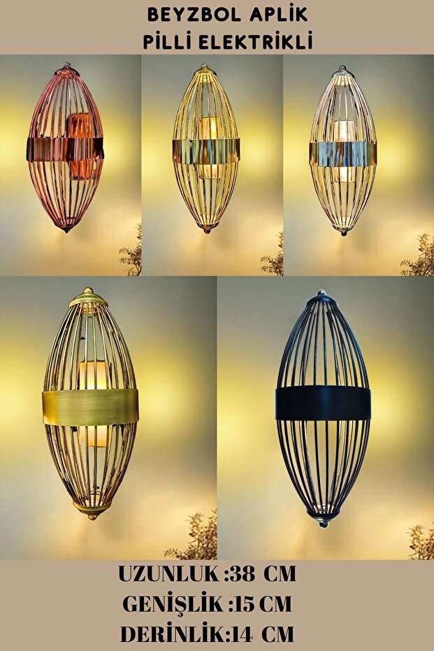 Beyzbol Aplik Eskitme, Pilli Aplik, Anahtarlı, Pilli Elektrikli Ledli Duvar Aplik,eskitme renk - 5