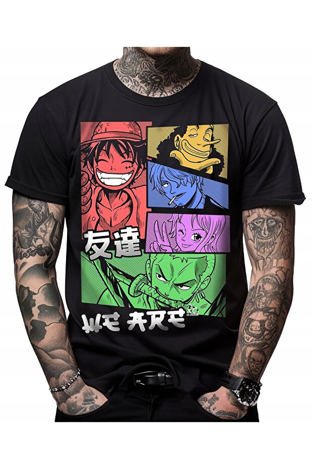 One Piece Anime Printed Unisex Black Tshirt Monkey Luffy Sanji Zoro