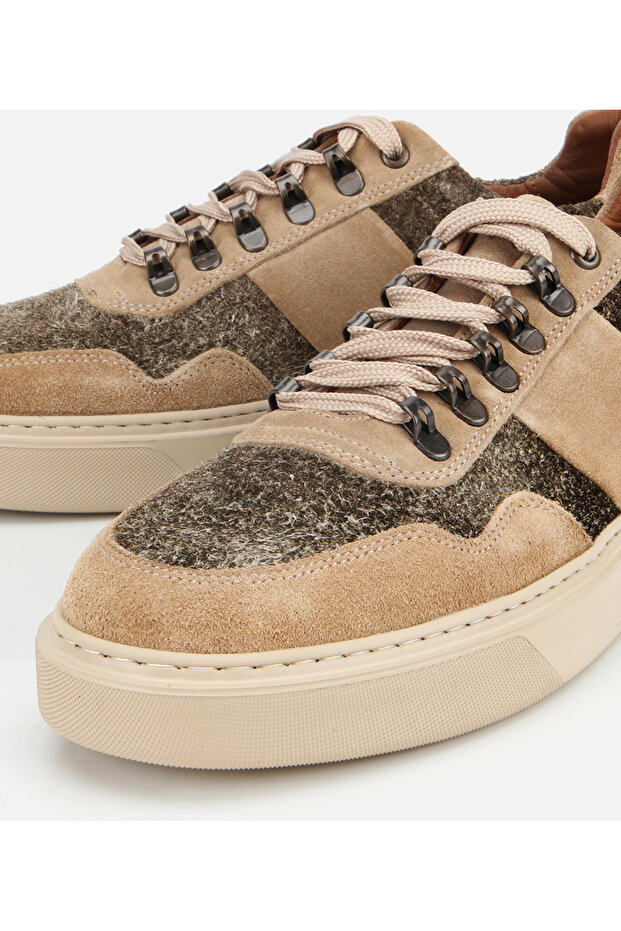 Erkek Süet Deri Bej Yüksek Tabanlı Spor Ayakkabı - 3