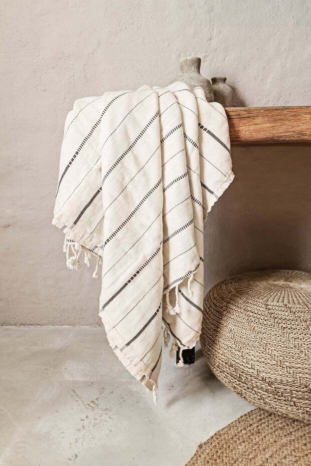 Boa Cotton Sofa Throw Natural / Black 130X180