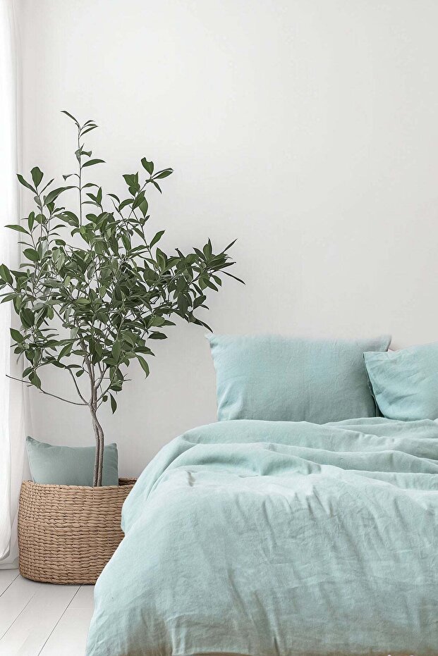 Washed Linen Duvet Cover Set Ice Blue 200X220 cm