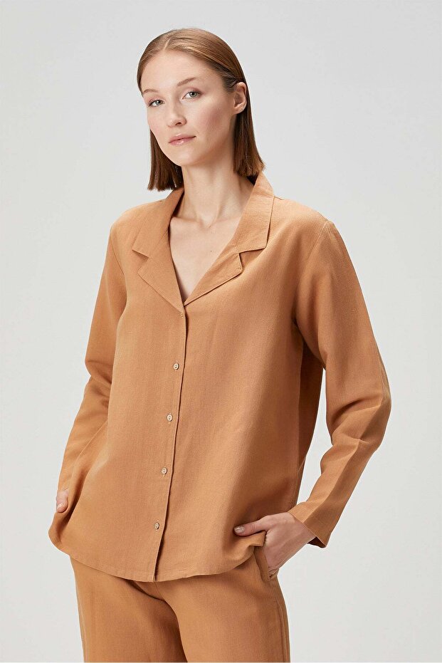 Lino Linen Shirt Pajamas Tan Color