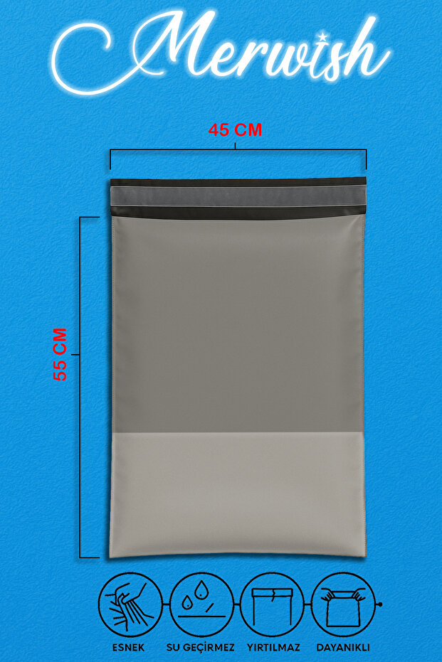 45x55+5 Ölçülerinde Baskısız Gri Renk Cepli 4 Numara  0,5 Mikron Kargo Poşeti 100 Adet - 2