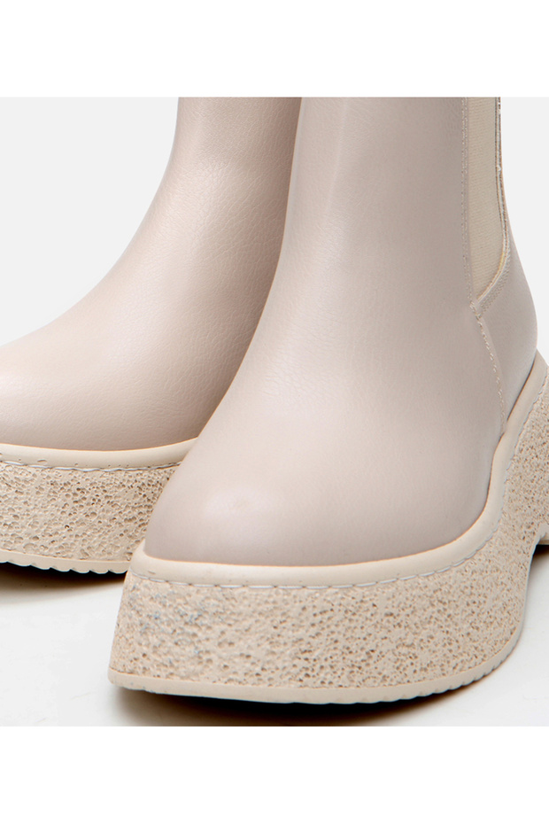 Kadın Bej Kalın Tabanlı Düz Bot - 3