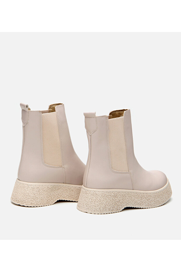 Kadın Bej Kalın Tabanlı Düz Bot - 4