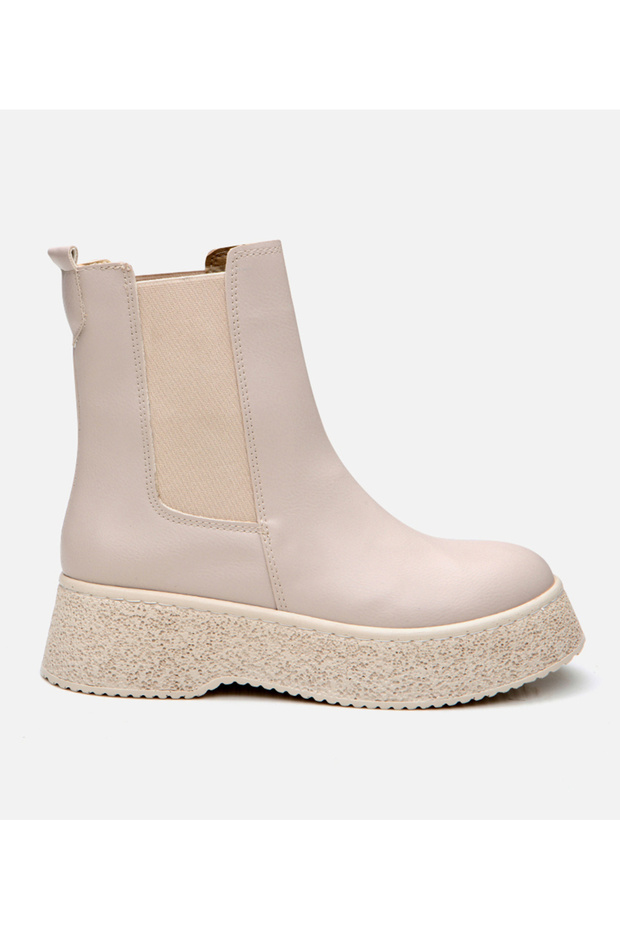 Kadın Bej Kalın Tabanlı Düz Bot - 1