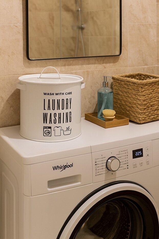 2 Bölmeli Deterjan Saklama Kutusu Baskılı Laundry Kapaklı Deterjan Kutusu - 1