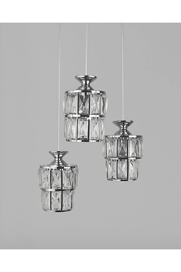 Astra 3'lü Krom Kaplama Kristal Taşlı Lüks Avize - 4