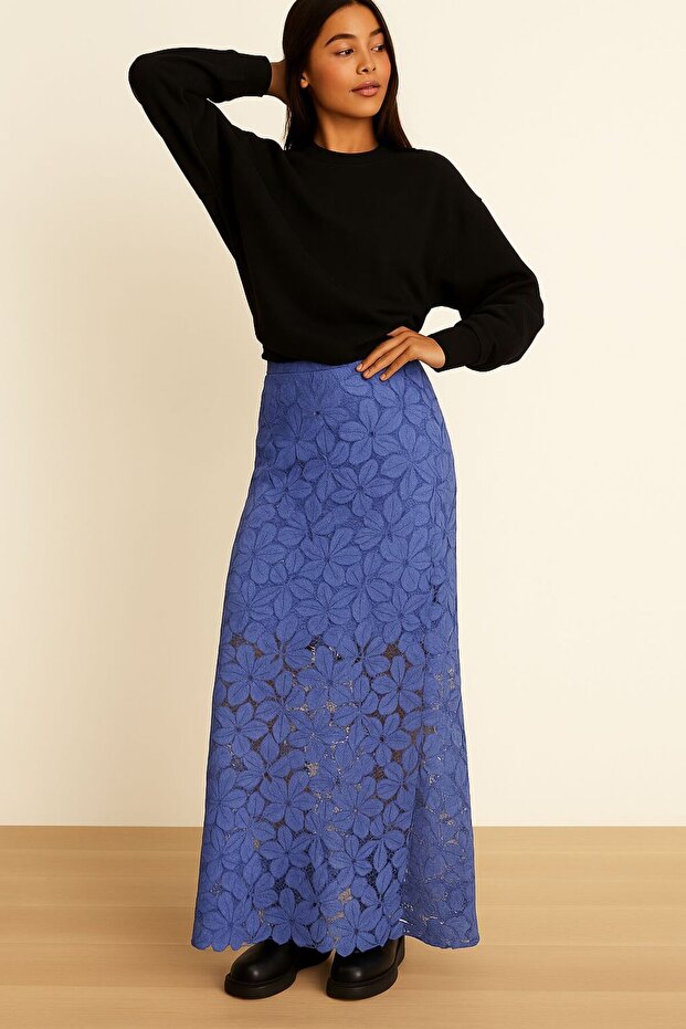 Retro dantel maxi etek - 1