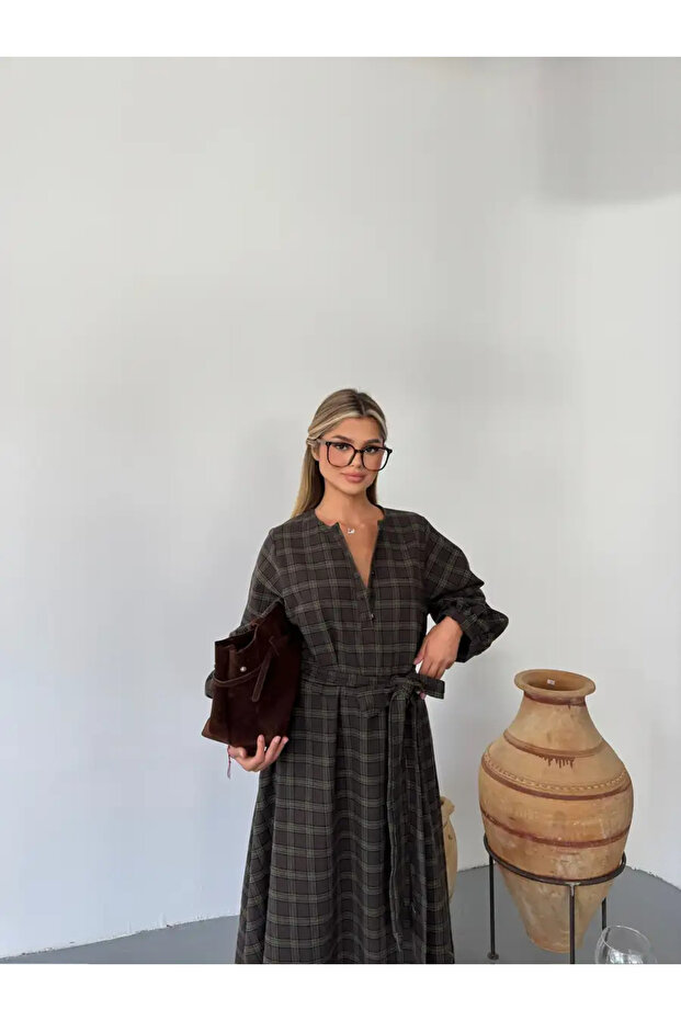 Premium ekose elbise - 1