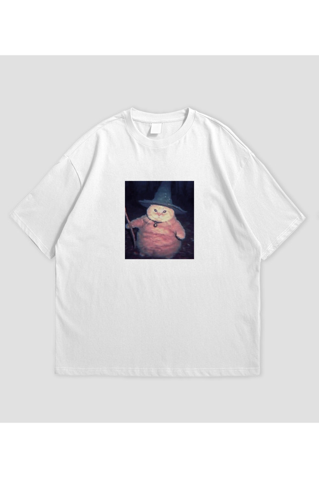 Wizard Cat Printed Oversize T-Shirt