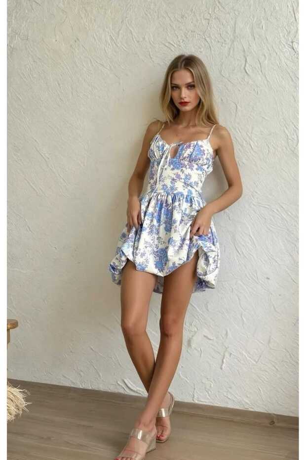 Tül çiçekli mini elbise - 1