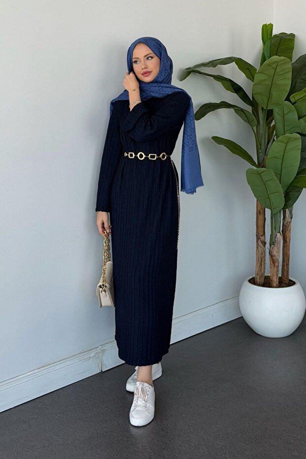 Gül Örme Elbise Lacivert - 4