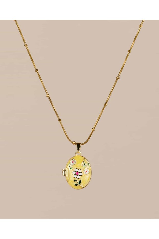 Memoria Enamel Flower Covered Medallion Steel Necklace (the Tip Is Not Steel)