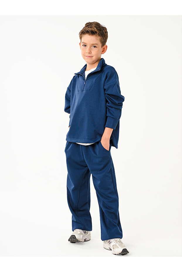 Boy's Zipper Indigo Soft Modal Tracksuit Set