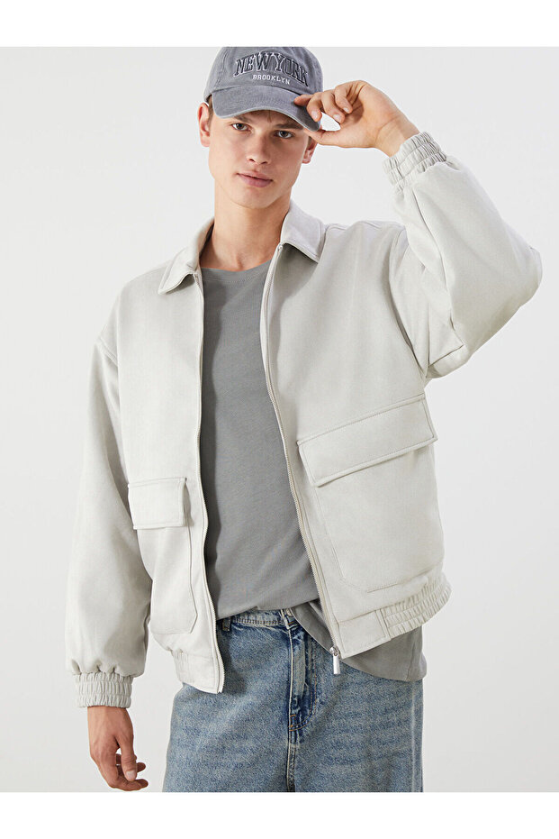 Xside Gray Comfortable Fit Shirt Collar Suede Men's Jacket