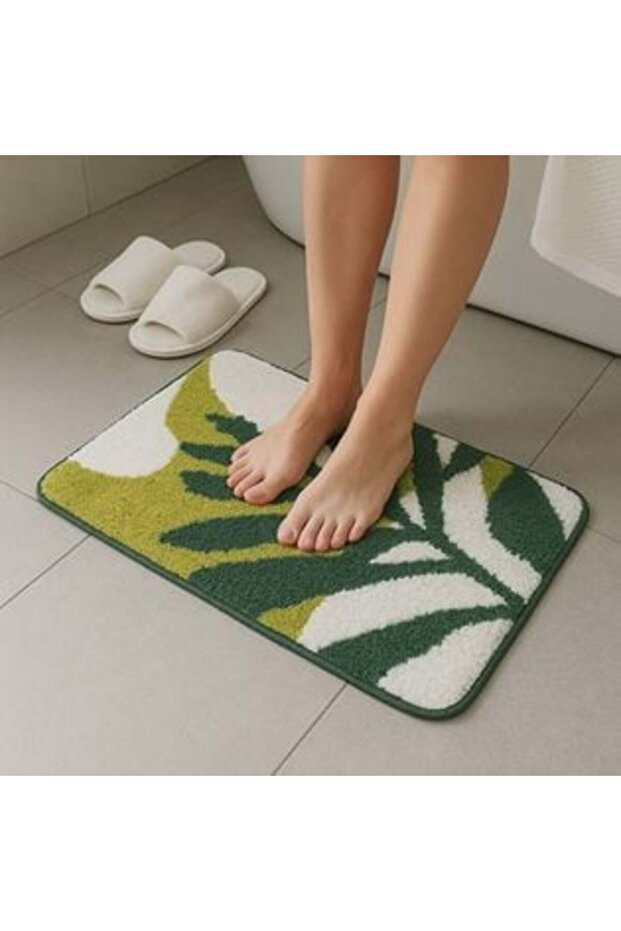 Bath Mat Green with Embossed Leaf Pattern 75 x 45 cm - 1
