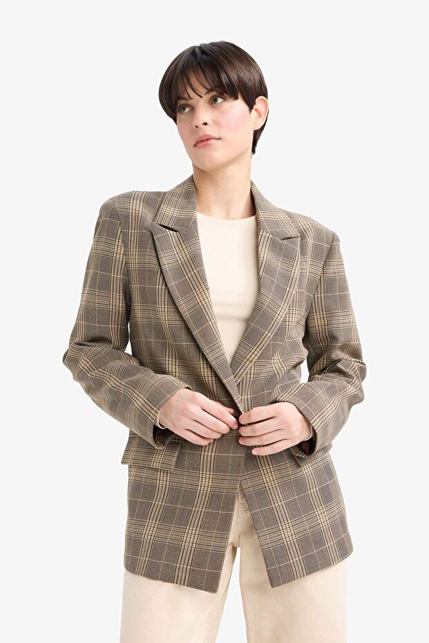 Regular Fit Kareli Blazer Ceket G0678AX25AU - 4