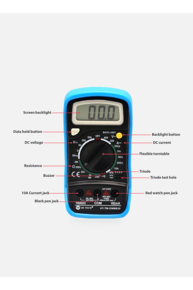 Multimeter - 4000 Counts Sharp LCD Display, Frequency & Capacitance Measurement - 4