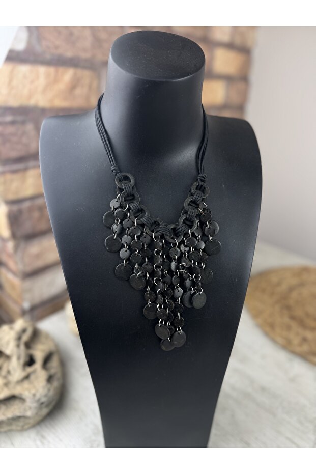 Siyah kemik halkalı bohem kolye - 1