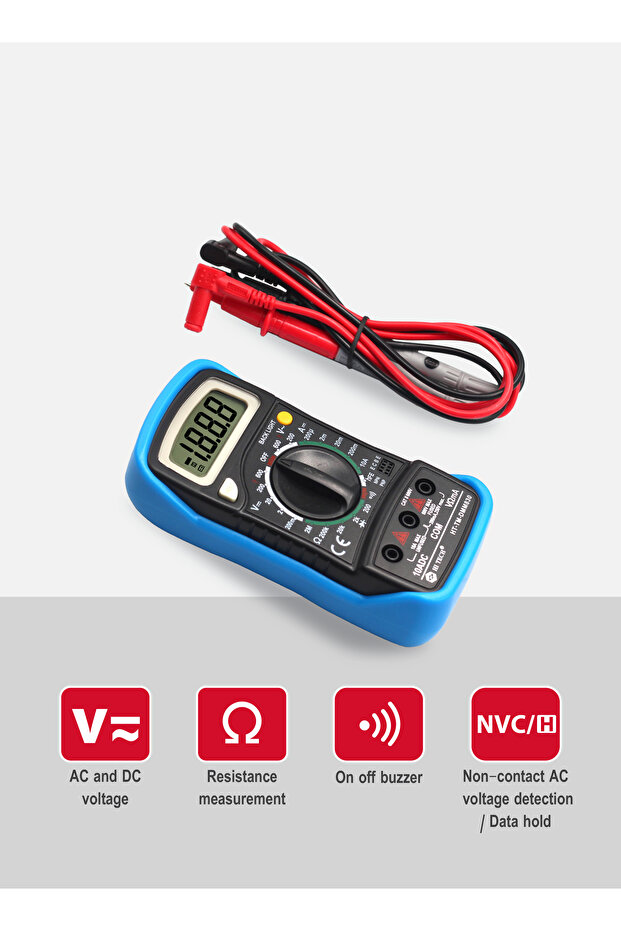 Multimeter - 4000 Counts Sharp LCD Display, Frequency & Capacitance Measurement - 3