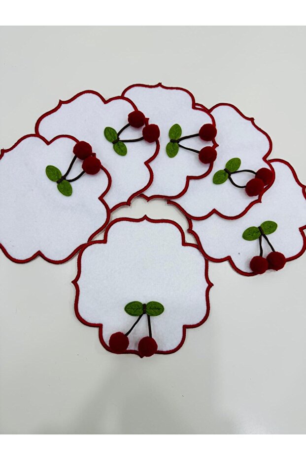 6 Pieces of Artificial Cherry Detailed Coffee Side Cocktail Napkins & Coasters.