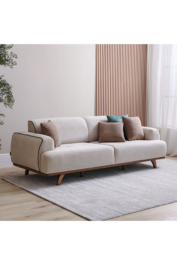 Elora 3 Seater Fabric Sofa - Beige, Stylish Wood Frame, Comfortable Seating, 2 Year Warranty