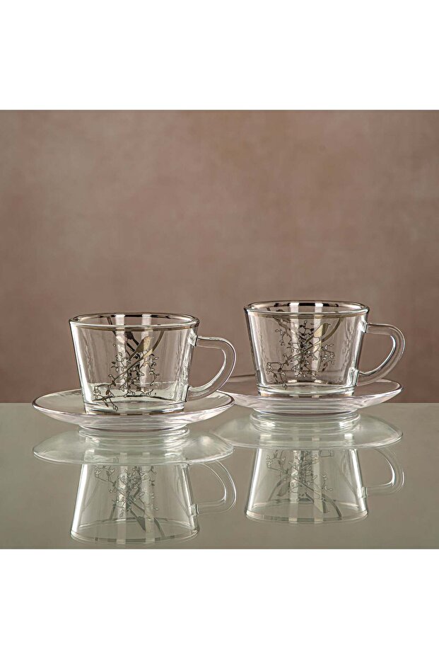 Almarjan Cup & Saucer Set Clear & silver 6 pieces