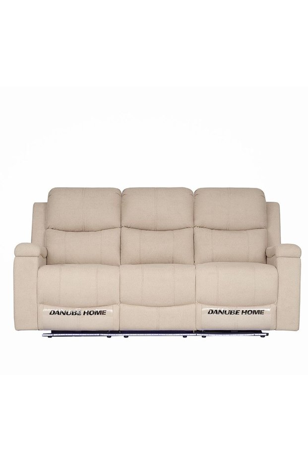 Paladin 3 Seater Fabric Recliner with LED & Cup Holder - Beige, Stylish Comfort for Living Room