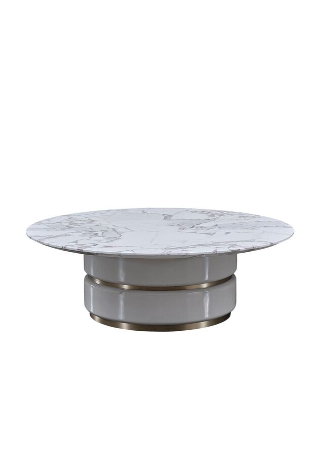Fortville Round Medium High Gloss Coffee Table - Grey & Brushed Gold, Stylish Living Room Accent