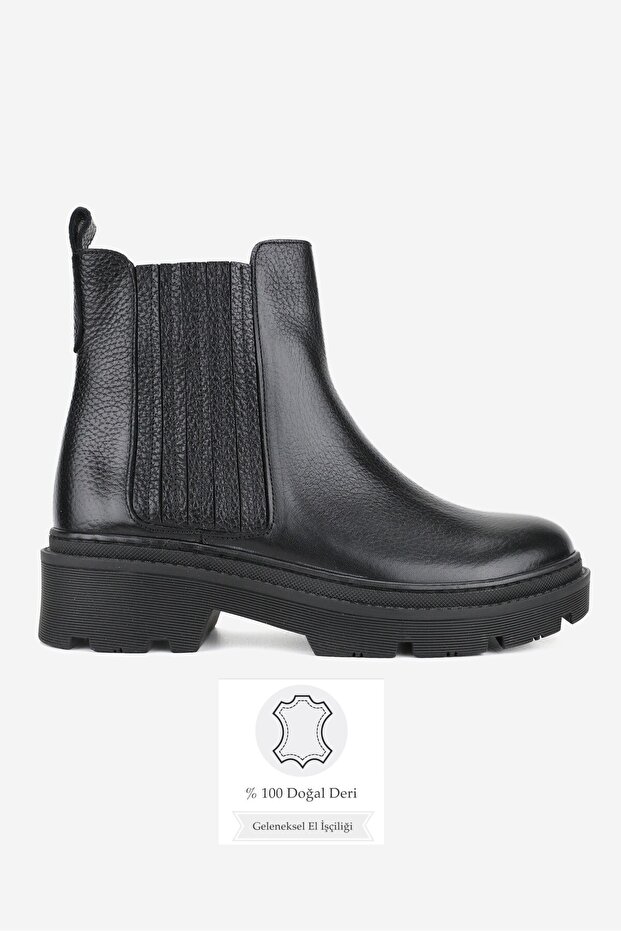Women's Black Genuine Natural Leather Short Heel Chelsea Boots & Booties
