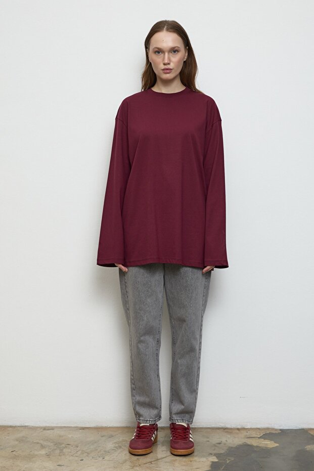 Basıc Sweatshirt Bordo - 3