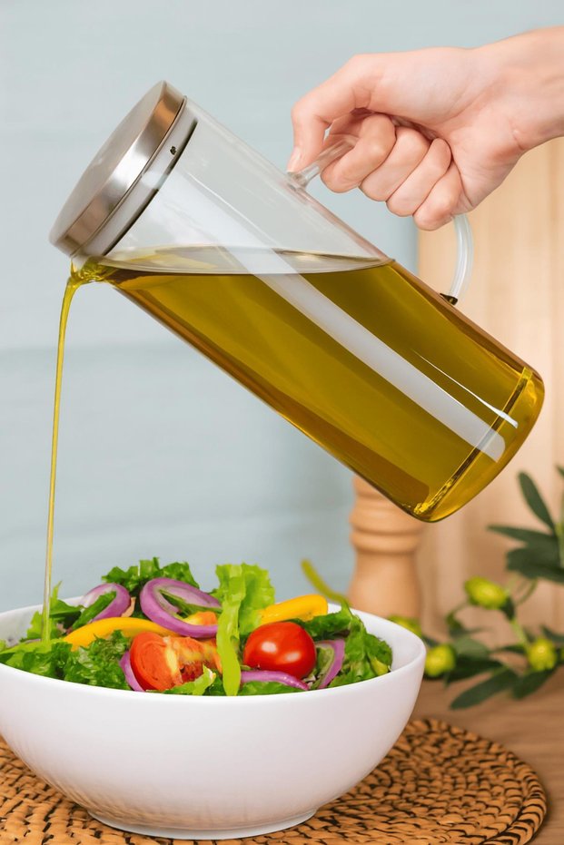 Vacuum Borosilicate Glass Oil Pot with Steel Lid, Vinegar Pot, Milk Jug, Pitcher 1500 ml