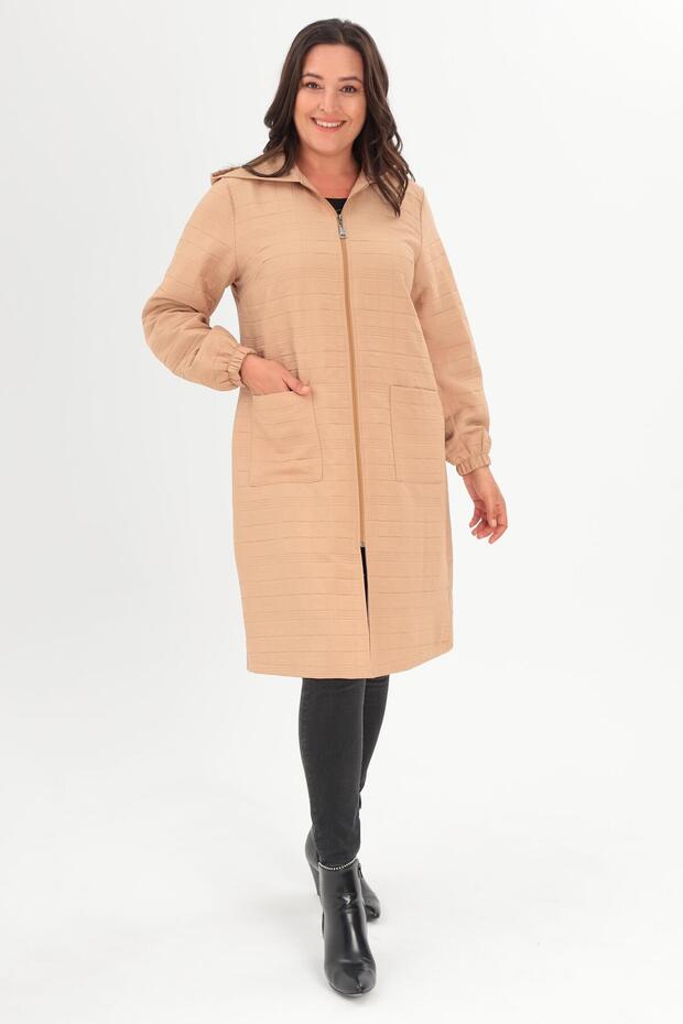 Trend42plus قبعة بيج كبيرة بنمط مربعات وسحاب - 1