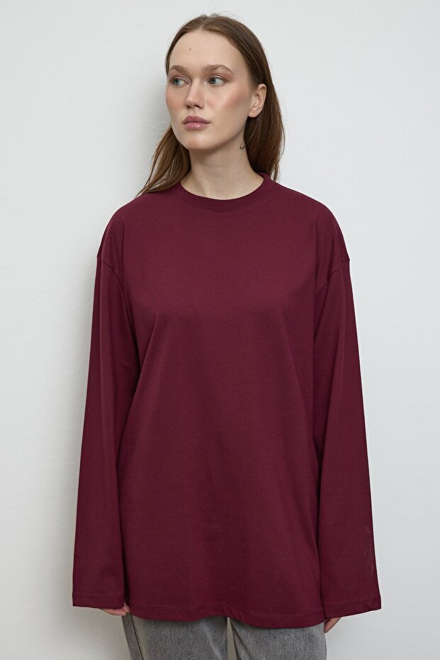 Basıc Sweatshirt Bordo - 1