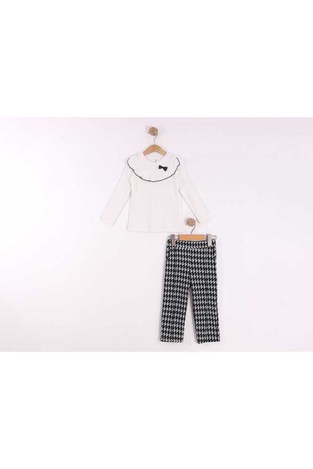 Girl's Jacquard Pants with Ruffled Chest and Elastic Waistband, with Pockets and Ribbed Lycra.
