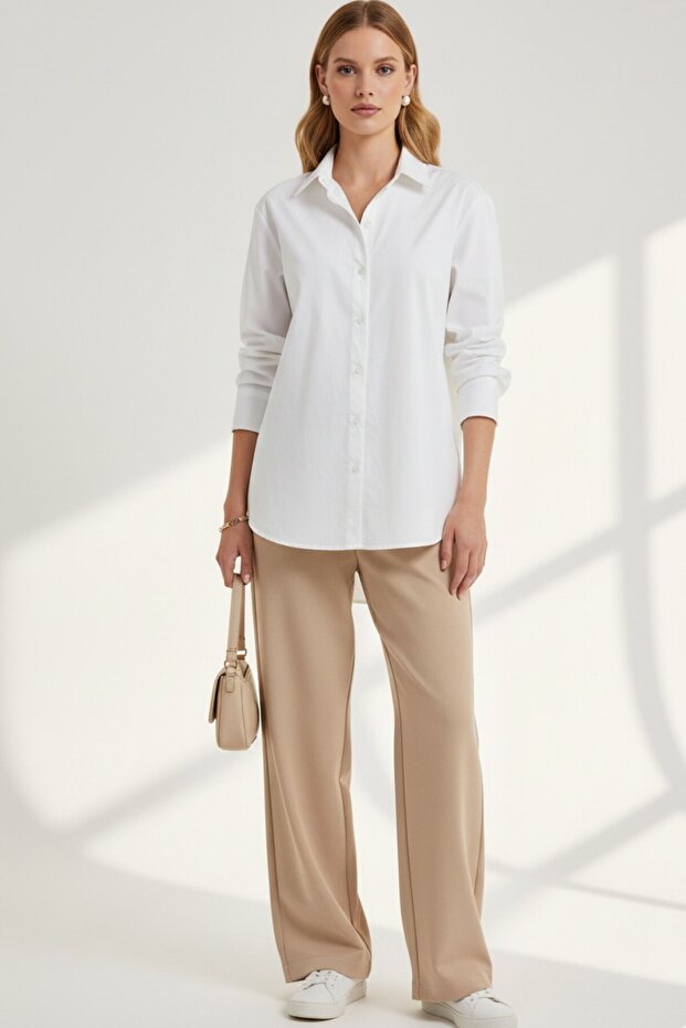Women's White Classic Regular Fit Shirt Collar Buttoned Long Sleeve Elegant Shirt – Women's Shirt
