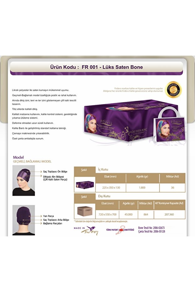 Lüks Saten Bone Bordo - 3