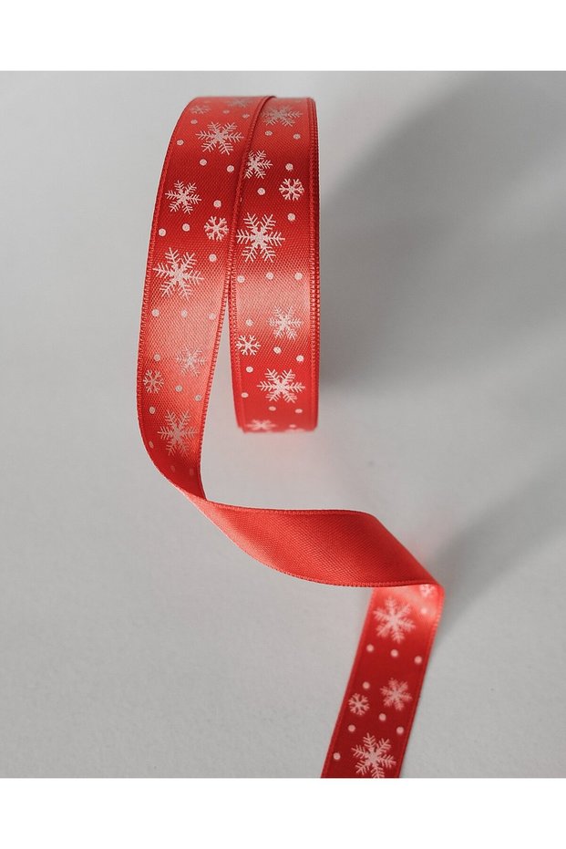 New Year Themed Satin Ribbon, White Snow Pattern Gift Wrapping Ribbon, Red, 2 cm X 20m