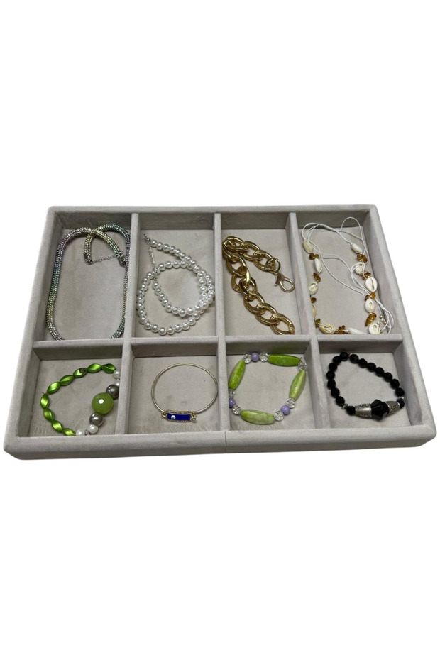 Wooden Jewelry and Glasses Organizer Inside the Drawer 9 Compartments Baby Face Fabric Organizer
