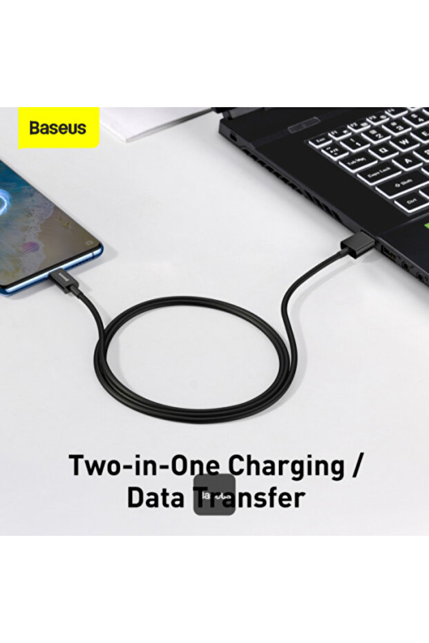 بيسوس-كيبل شحن داتا USB الي ميكرو 1 متر ربل - اسود - 3