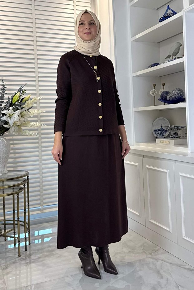 Melis Çelik Örme Triko Takım Acı Kahve - 3