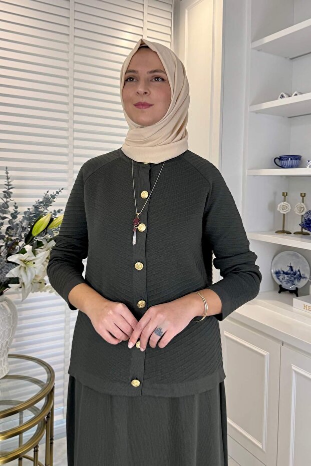 Melis Çelik Örme Triko Takım Haki - 2