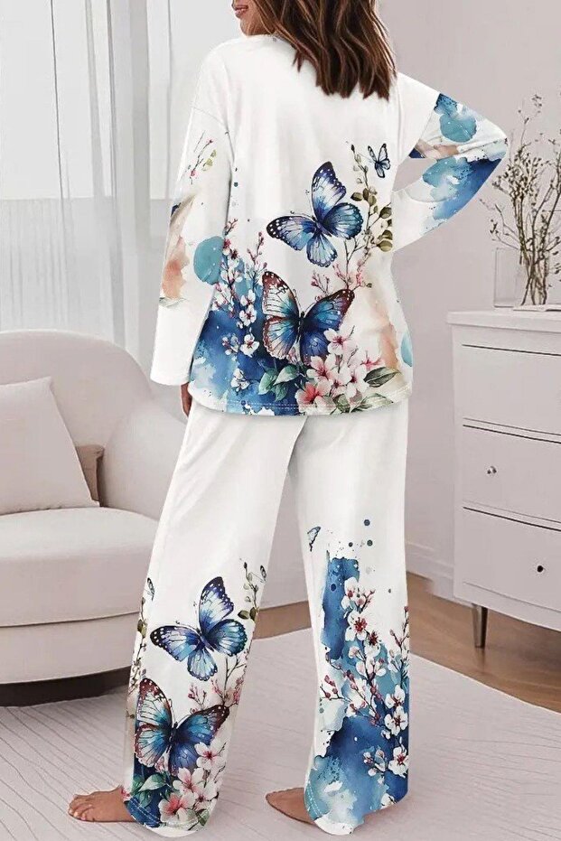 طقم مكون من قطعتين من قماش سوبرم بنمط الفراشة - أبيض - 3