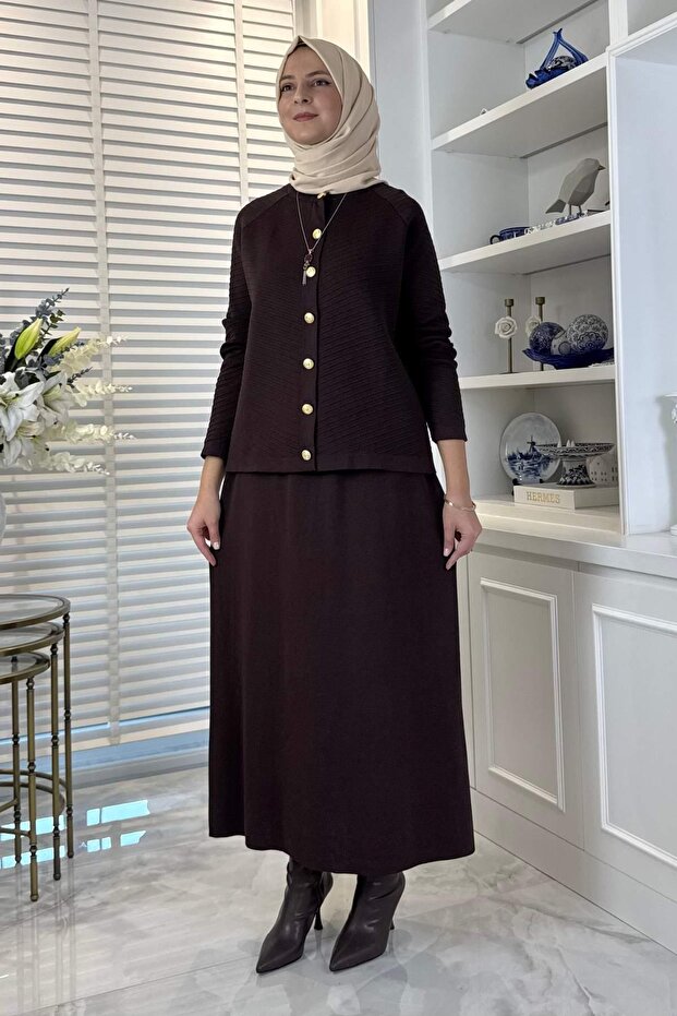 Melis Çelik Örme Triko Takım Acı Kahve - 6